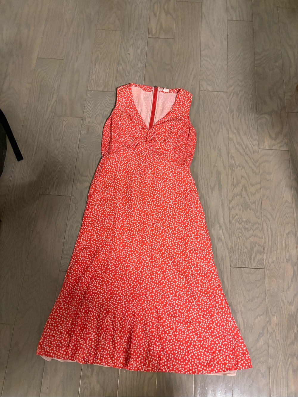 Rebecca Taylor Coral Red Floral V-Neck Midi Dress